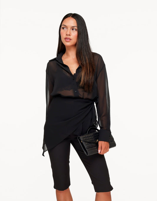 Zwarte Doorschijnende Wikkel - Blouse - Olivia & Kate