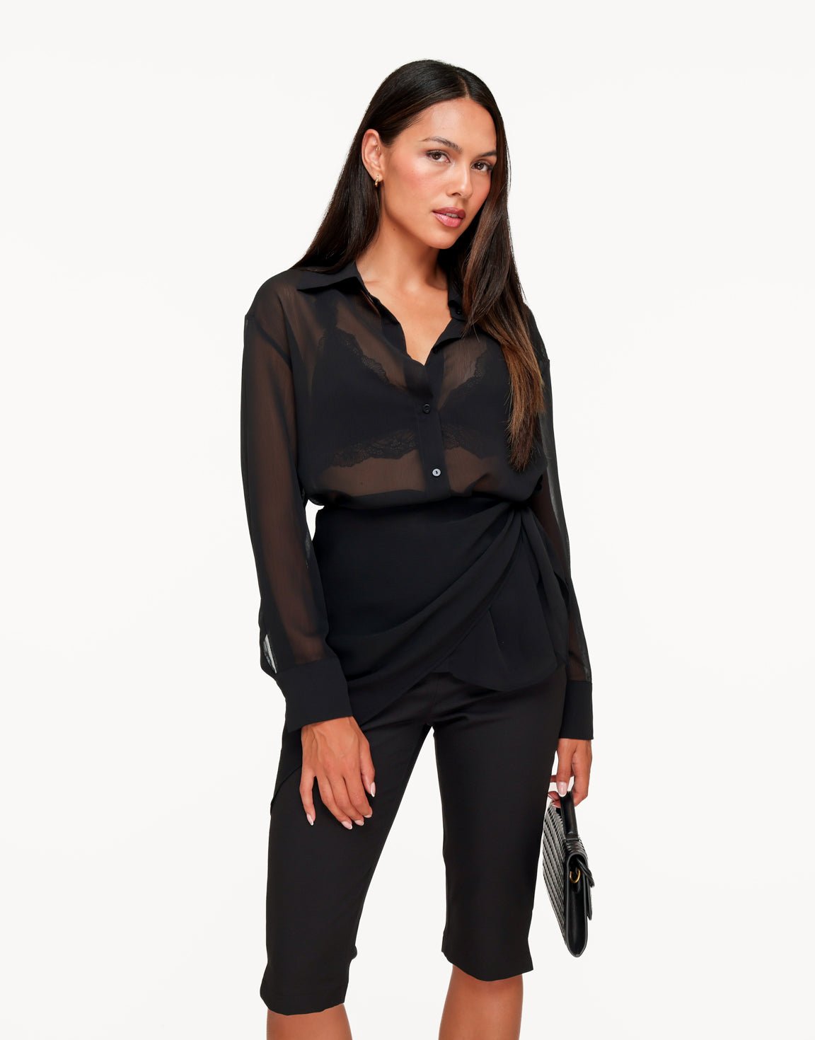 Zwarte Doorschijnende Wikkel - Blouse - Olivia & Kate