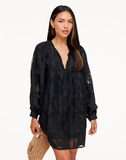 Zwarte Flowy Gestrikte LS - Jurk - Olivia & Kate
