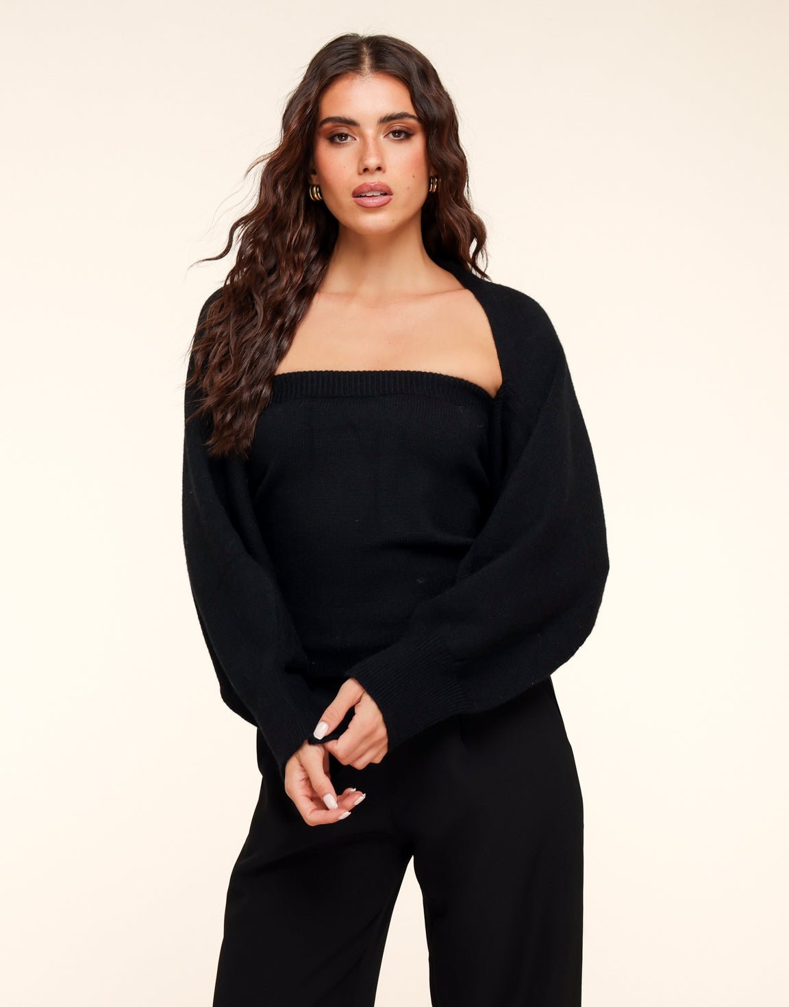 Zwarte Gebreide Cropped - Vest - Olivia & Kate