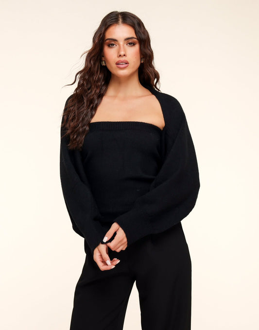 Zwarte Gebreide Cropped - Vest - Olivia & Kate