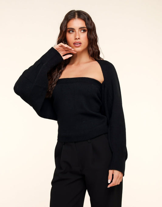 Zwarte Gebreide Cropped - Vest - Olivia & Kate