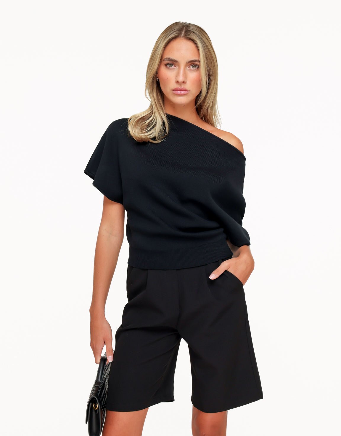 Zwarte Gebreide Off Shoulder - Trui - Olivia & Kate