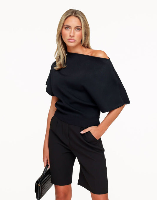 Zwarte Gebreide Off Shoulder - Trui - Olivia & Kate
