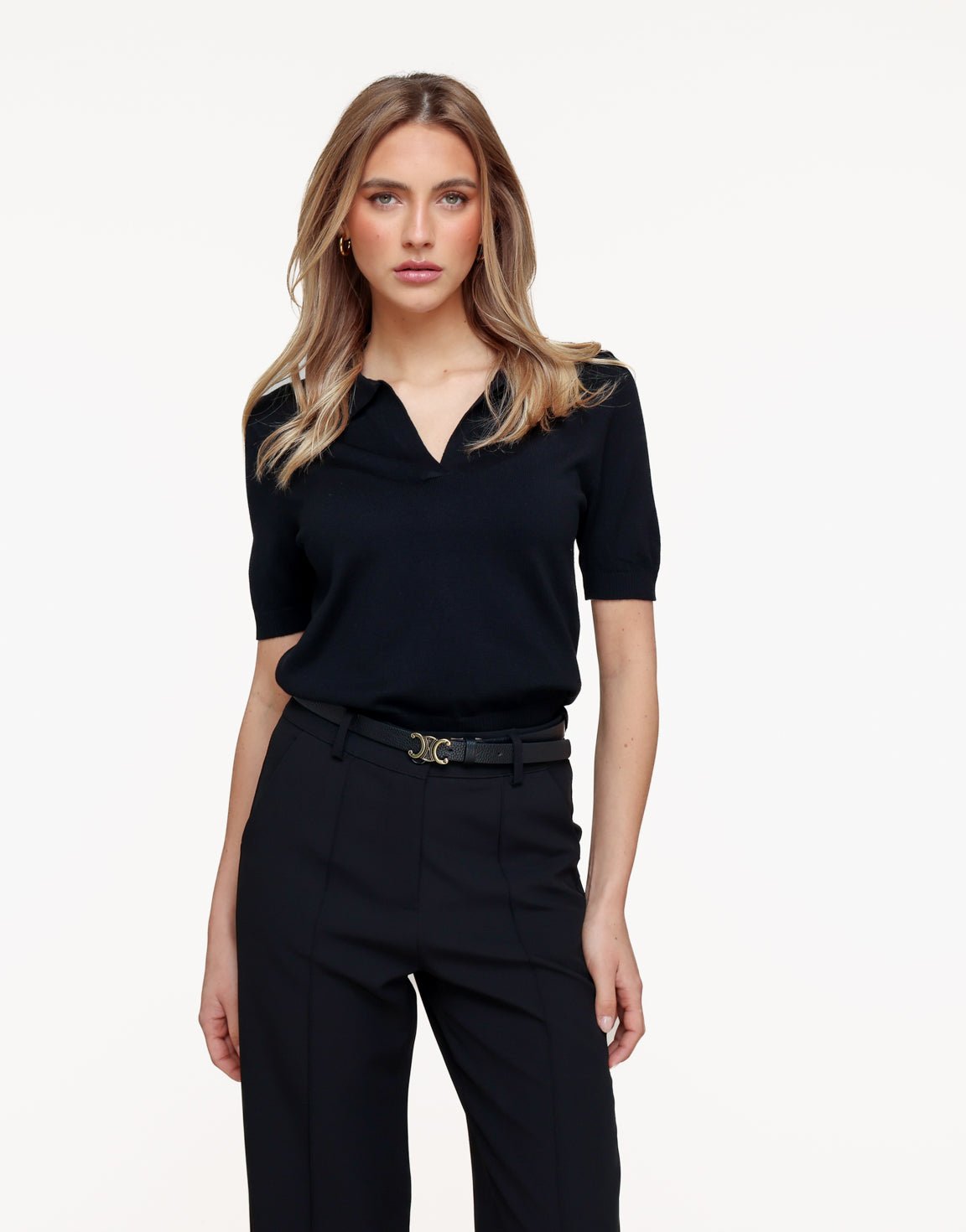 Zwarte Gebreide SS Polo - Top - Olivia & Kate