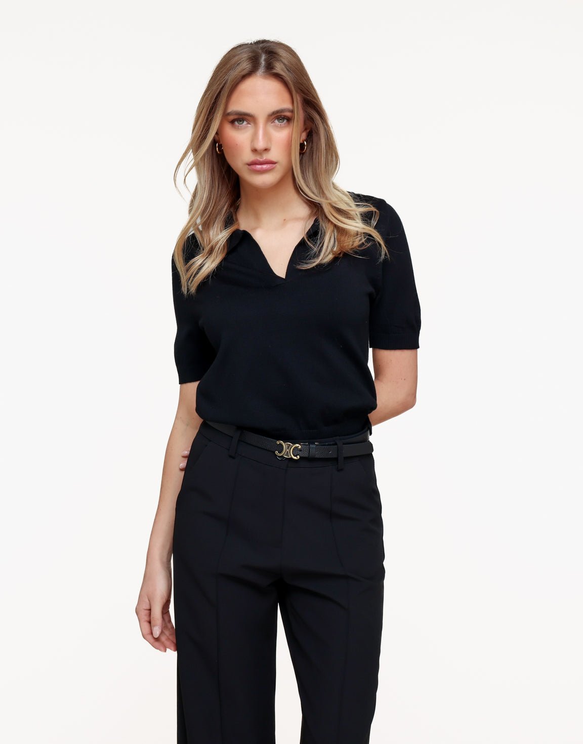 Zwarte Gebreide SS Polo - Top - Olivia & Kate