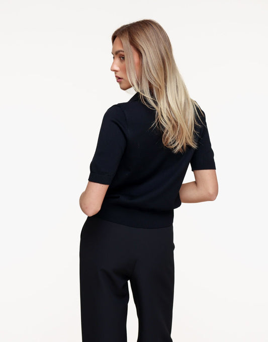 Zwarte Gebreide SS Polo - Top - Olivia & Kate
