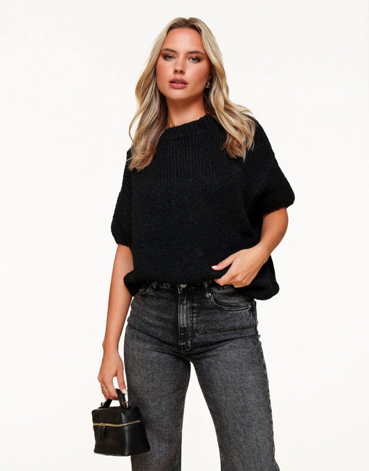 Black Knitted Wool 3/4 Sleeves - Sweater - Olivia & Kate