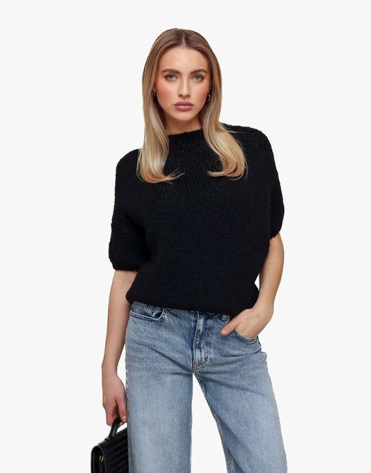 Zwarte Gebreide Wollen 3/4 Mouwen - Trui - Olivia & Kate