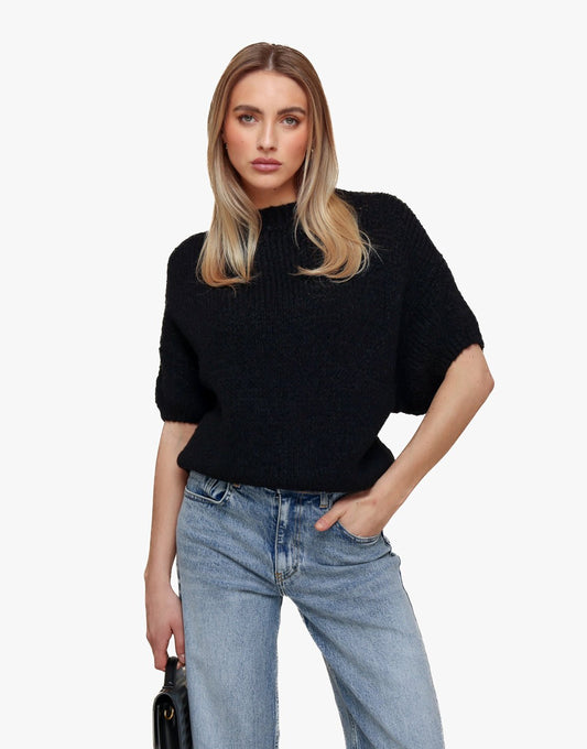 Zwarte Gebreide Wollen 3/4 Mouwen - Trui - Olivia & Kate