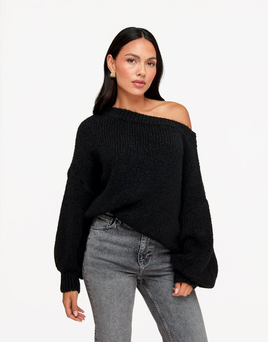Zwarte Gebreide Wollen Off Shoulder - Trui - Olivia & Kate