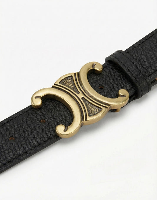 Zwarte Gedetailleerde Gouden Gesp - Riem - Olivia & Kate