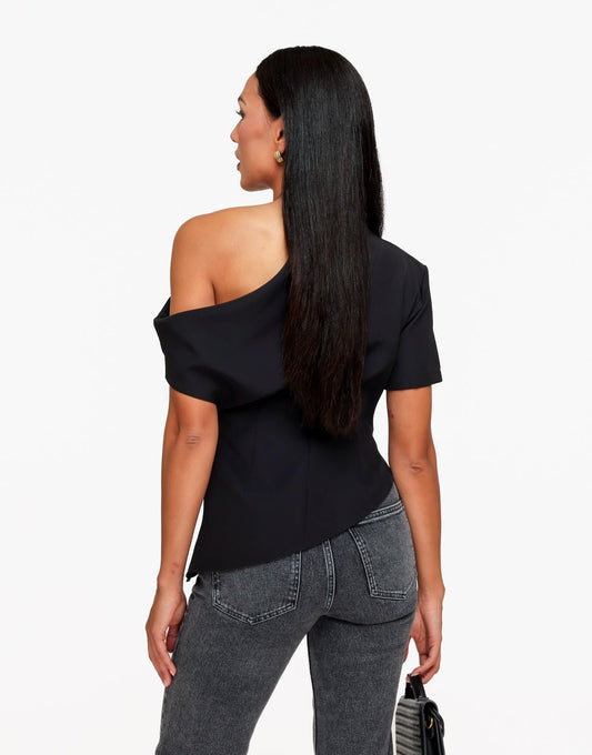 Zwarte Gedrapeerde Off Shoulder SS - Top - Olivia & Kate