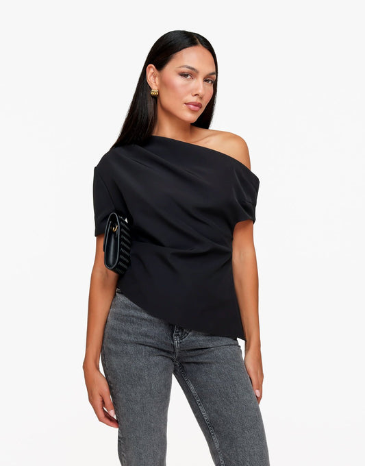 Zwarte Gedrapeerde Off Shoulder SS - Top - Olivia & Kate