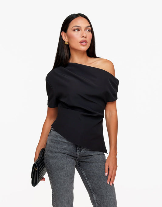 Zwarte Gedrapeerde Off Shoulder SS - Top - Olivia & Kate