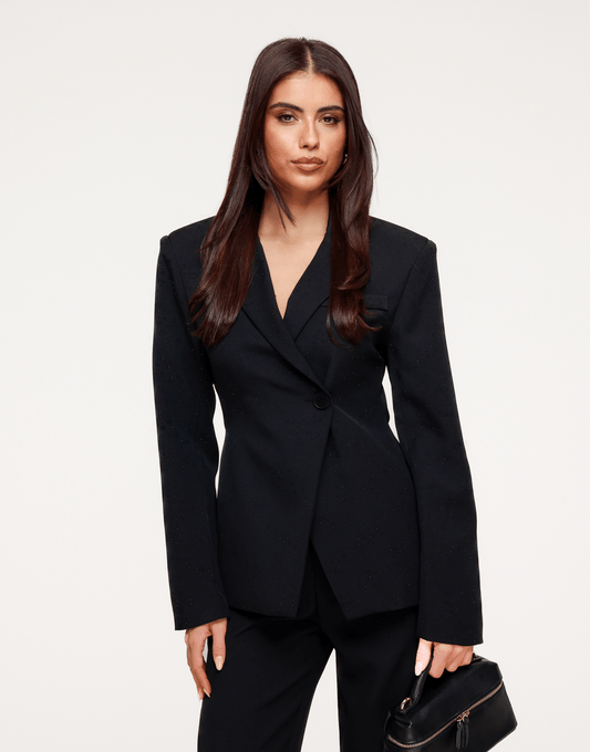 Zwarte Getailleerde Glitter Stenen - Blazer - Olivia & Kate