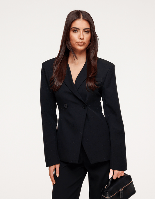 Zwarte Getailleerde Glitter Stenen - Blazer - Olivia & Kate