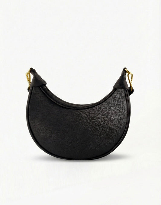 Zwarte Half Ronde Leren - Tas - Olivia & Kate