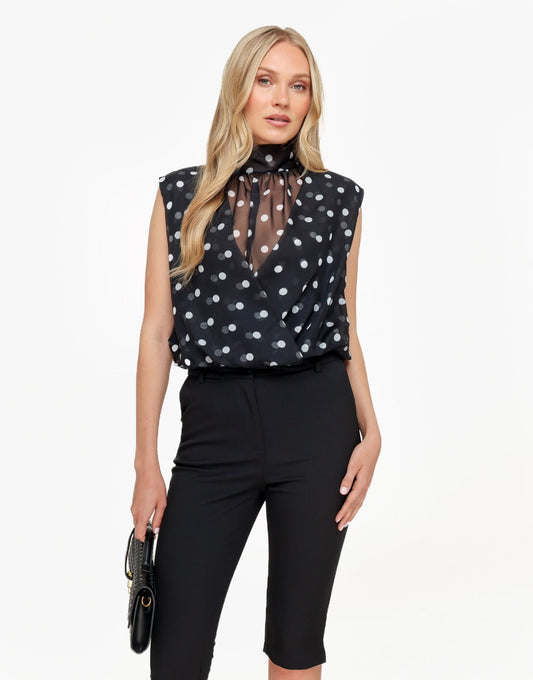 Zwarte Hoge Hals Doorzichtige Polkadot - Top - Olivia & Kate