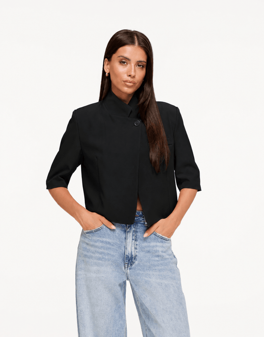 Zwarte Hoge Knoop Split Cropped - Blazer - Olivia & Kate