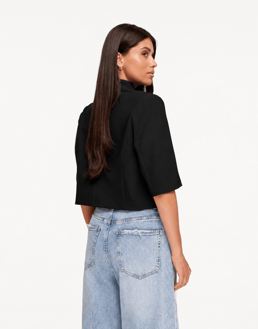 Zwarte Hoge Knoop Split Cropped - Blazer - Olivia & Kate