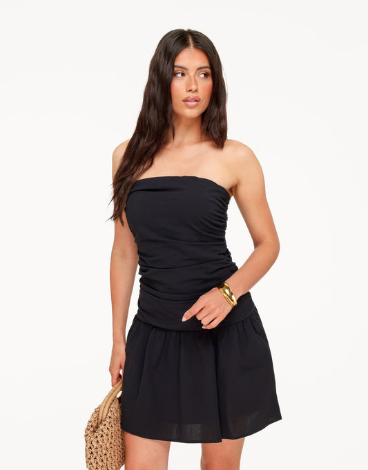 Zwarte Katoenen Strapless - Jurk - Olivia & Kate