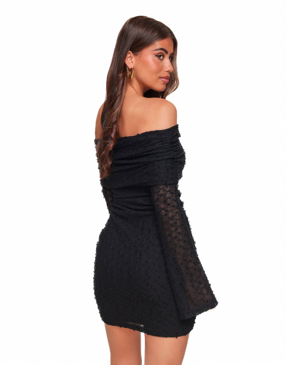 Zwarte Korte Omgeslagen Off Shoulder - Jurk - Olivia & Kate