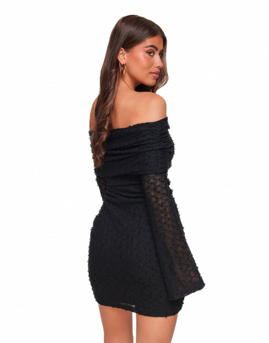 Zwarte Korte Omgeslagen Off Shoulder - Jurk - Olivia & Kate