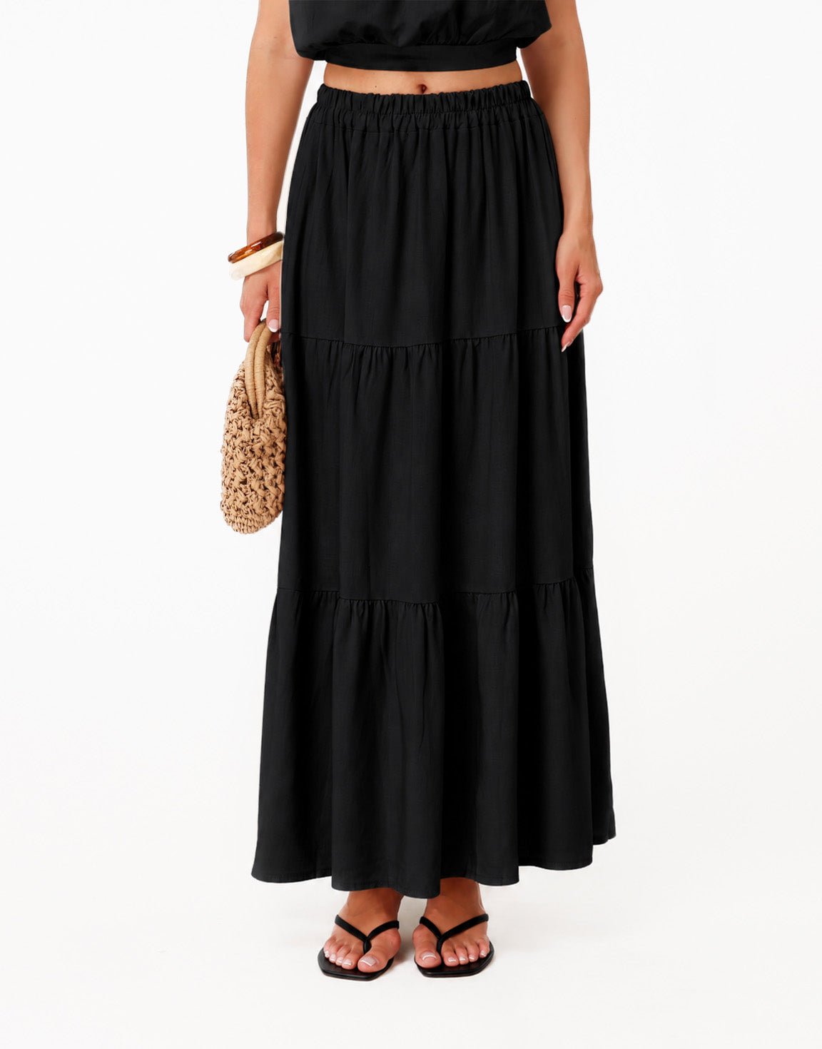 Zwarte Linnen Mouwloze Cropped Wijde Maxi - Set - Olivia & Kate