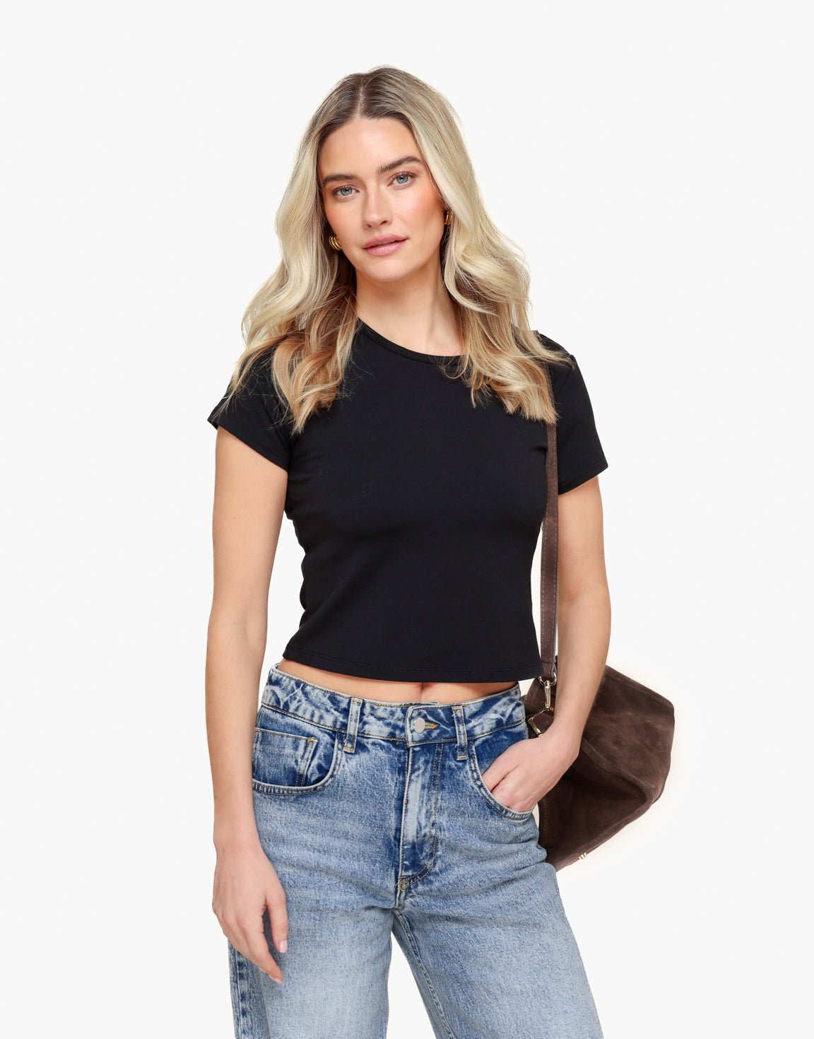 Zwarte O&K Basic Cropped SS - Top - Olivia & Kate
