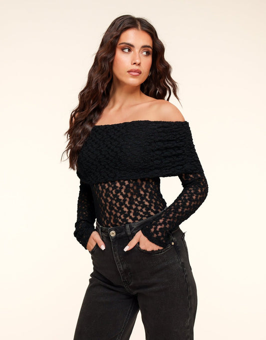 Zwarte Omgeslagen Off Shoulder - Top - Olivia & Kate