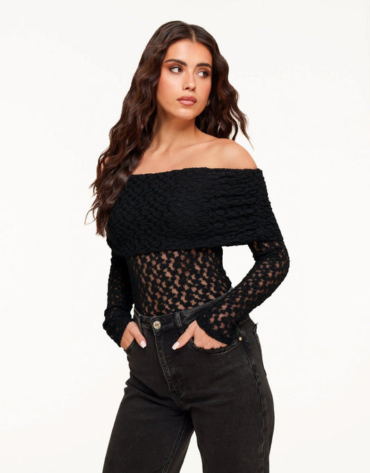 Zwarte Omgeslagen Off Shoulder - Top - Olivia & Kate