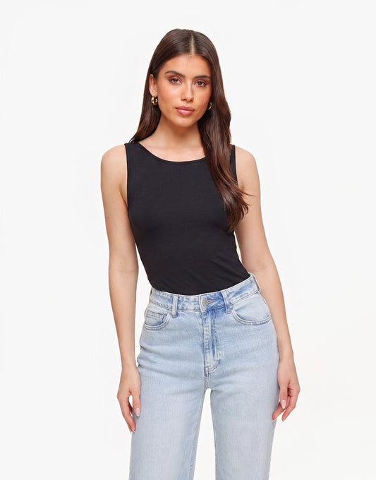 Zwarte Omkeerbare Mouwloze Basic - Top - Olivia & Kate