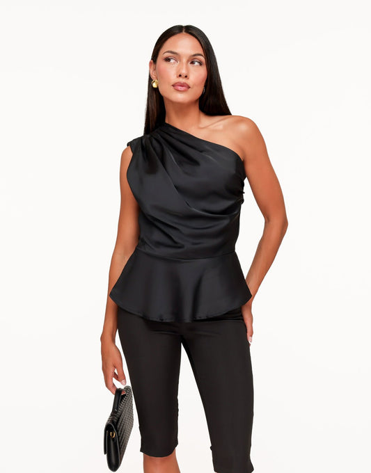 Zwarte One Shoulder Flowy Onderkant - Top - Olivia & Kate