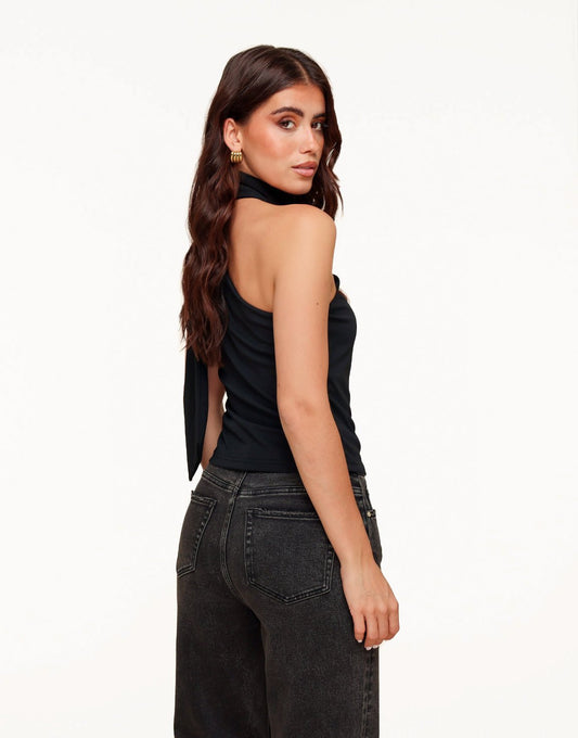 Zwarte One Shoulder Sjaal Detail - Top - Olivia & Kate