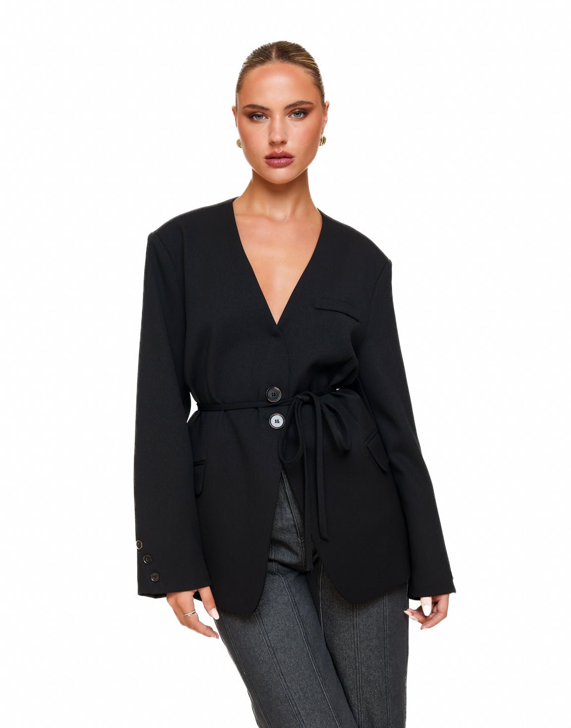 Zwarte Oversized Wikkel - Blazer - Olivia & Kate