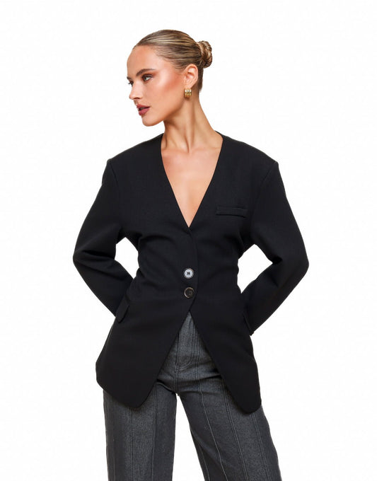 Zwarte Oversized Wikkel - Blazer - Olivia & Kate