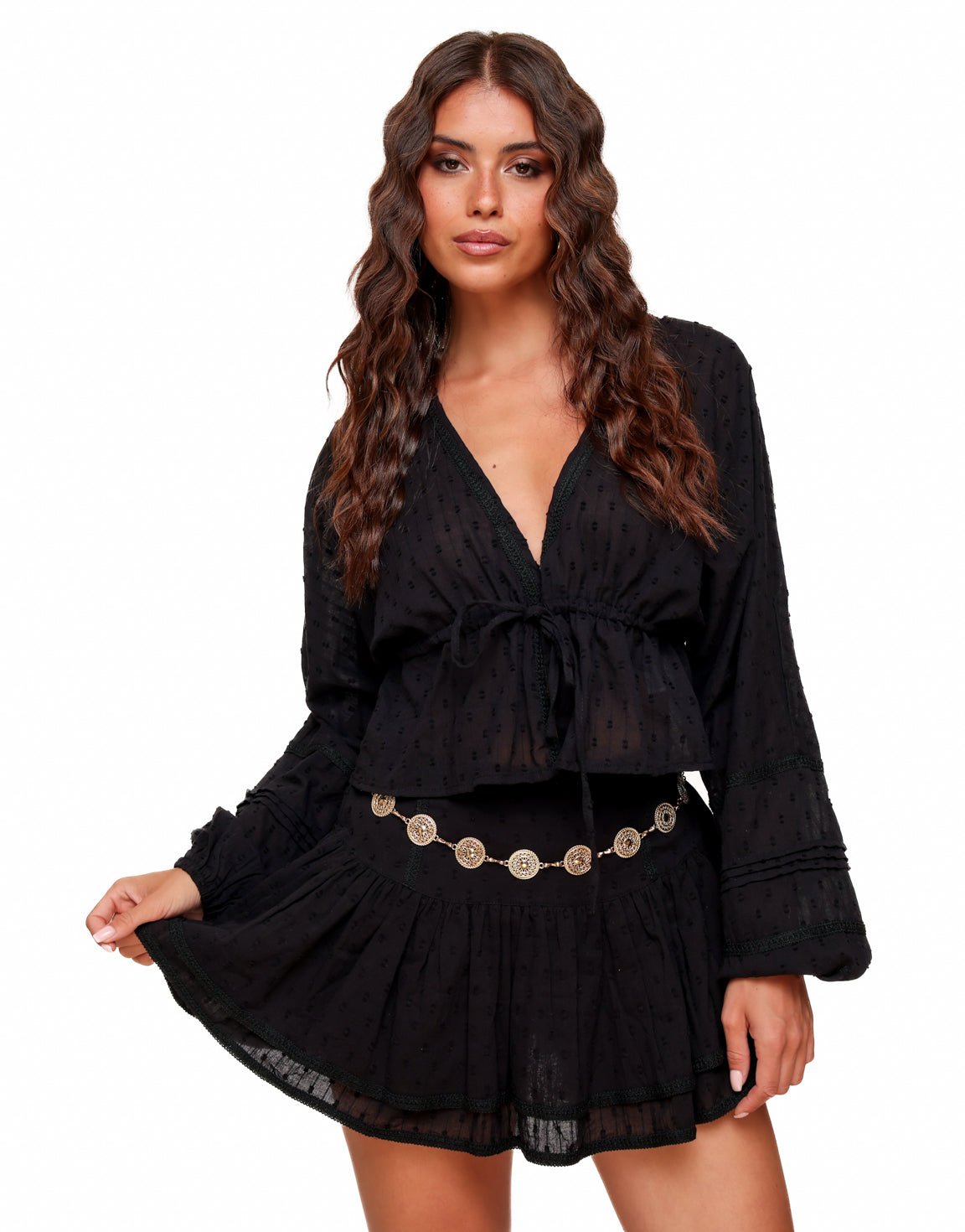 Zwarte Petite Ruffel V - hals - Set - Olivia & Kate