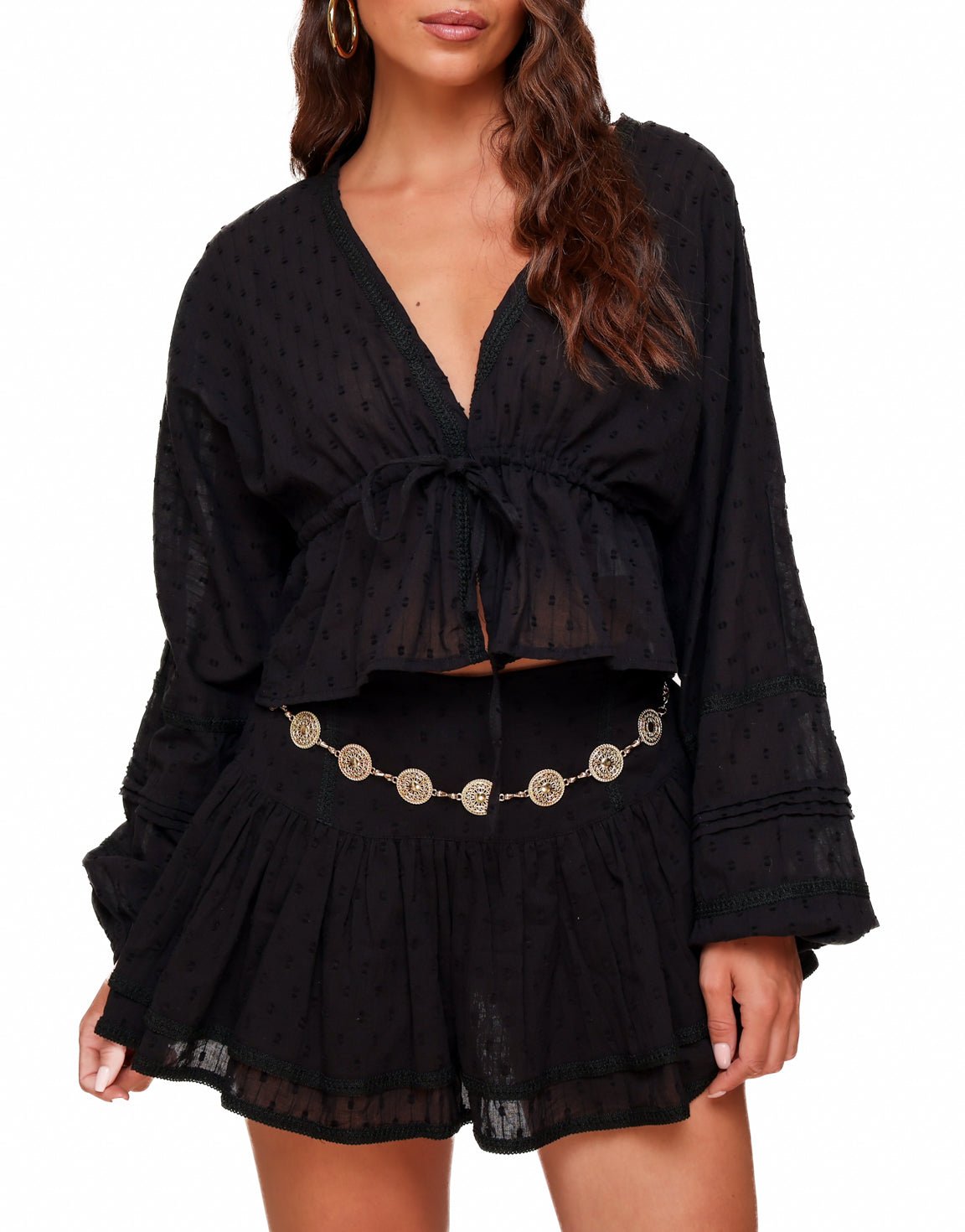 Zwarte Petite Ruffel V - hals - Set - Olivia & Kate