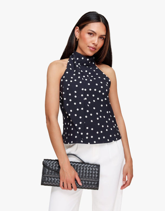 Zwarte Polkadot Sjaal Detail Mouwloze - Top - Olivia & Kate