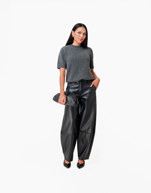 Zwarte PU Ballon Detail - Broek - Olivia & Kate