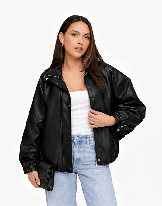 Zwarte PU Leren Oversized - Jas - Olivia & Kate