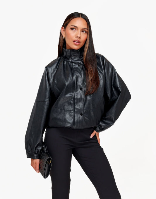 Zwarte PU Leren Oversized - Jas - Olivia & Kate