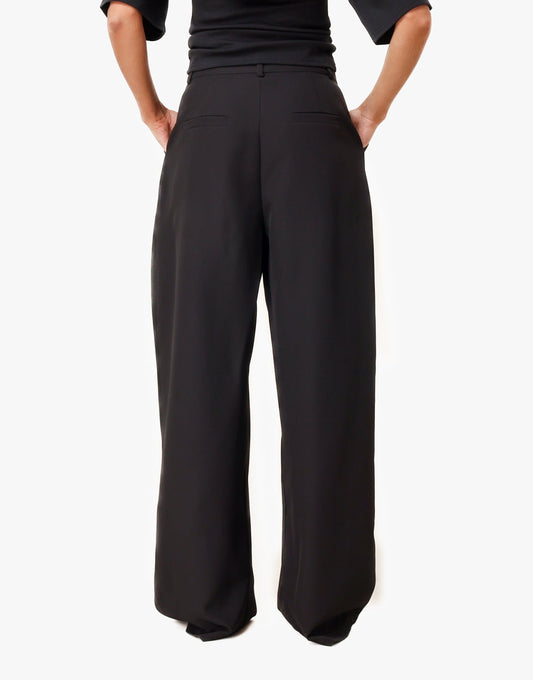 Zwarte Regular Wijde Ballon Plooien - Pantalon - Olivia & Kate