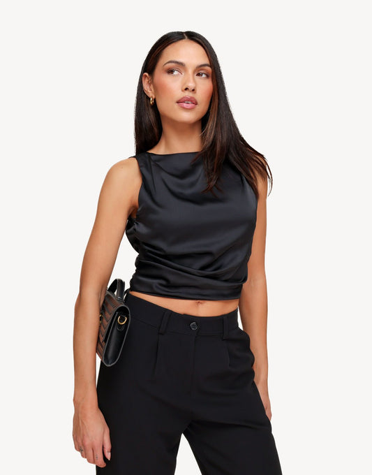 Zwarte Satijnen Open Rug - Top - Olivia & Kate