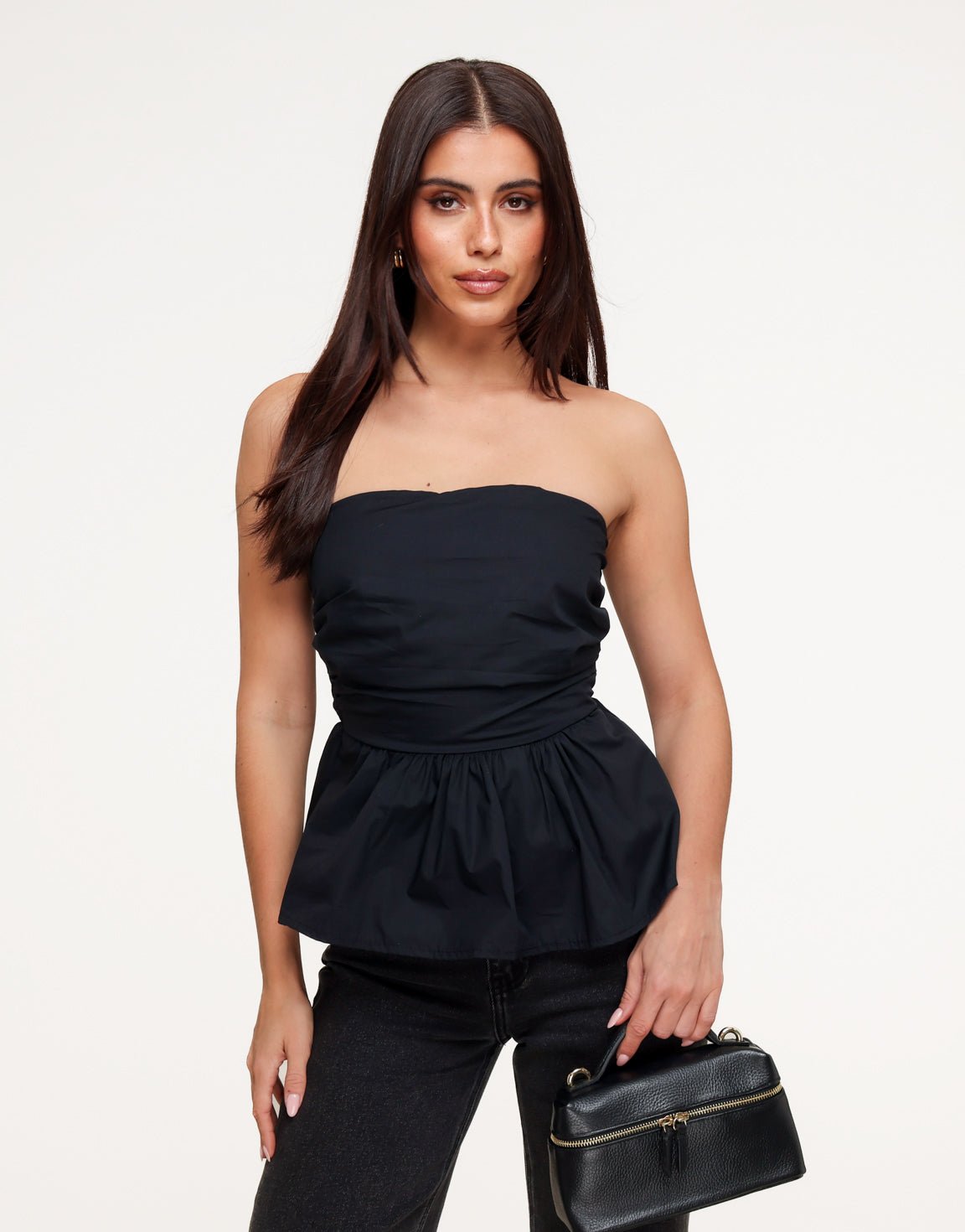 Zwarte Strapless Peplum - Top - Olivia & Kate