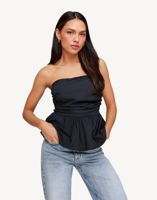Zwarte Strapless Peplum - Top - Olivia & Kate