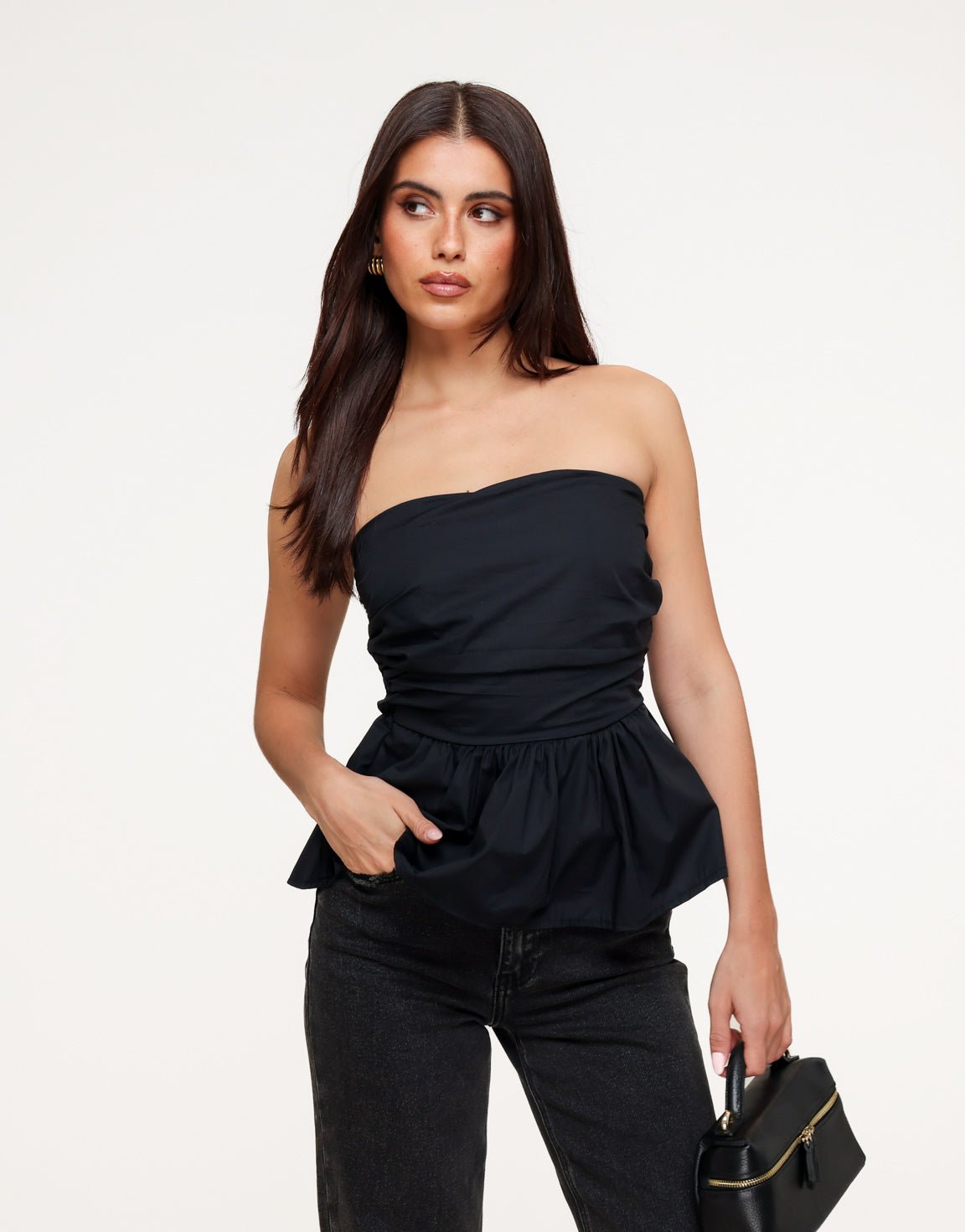 Zwarte Strapless Peplum - Top - Olivia & Kate