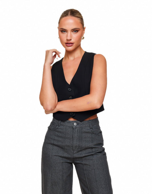 Zwarte STUDIO V - hals - Gilet - Olivia & Kate