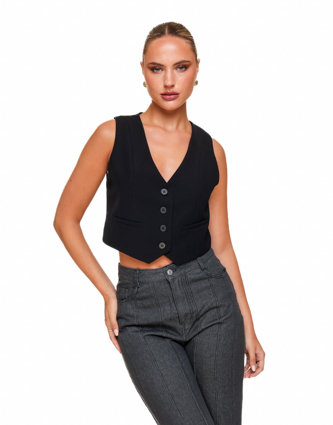 Zwarte STUDIO V - hals - Gilet - Olivia & Kate